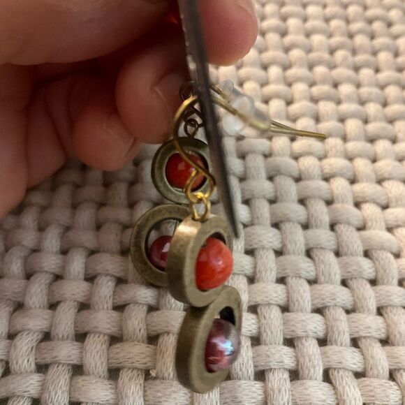 0097-Chico's Red and Gold Dangle Earrings - Picture 3 of 3